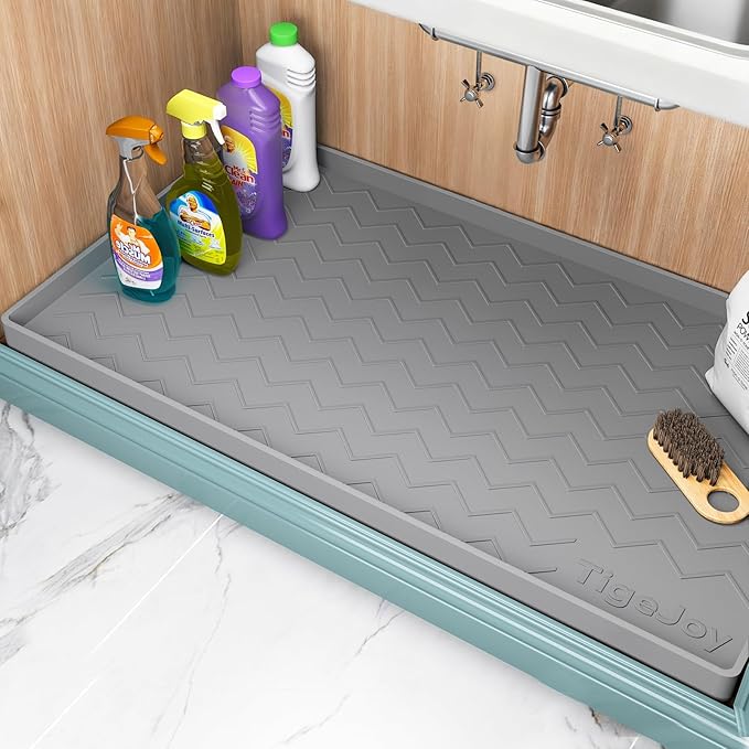 TigeJoy 28" x 19" Under Sink Mats for Kitchen Waterproof, Leak-Proof Silicone Mat Sink Protector and Cabinet Liner, Kitchen Essentials Organizer and Storage, Boot or Shoe Tray, Pet Feeding Mat