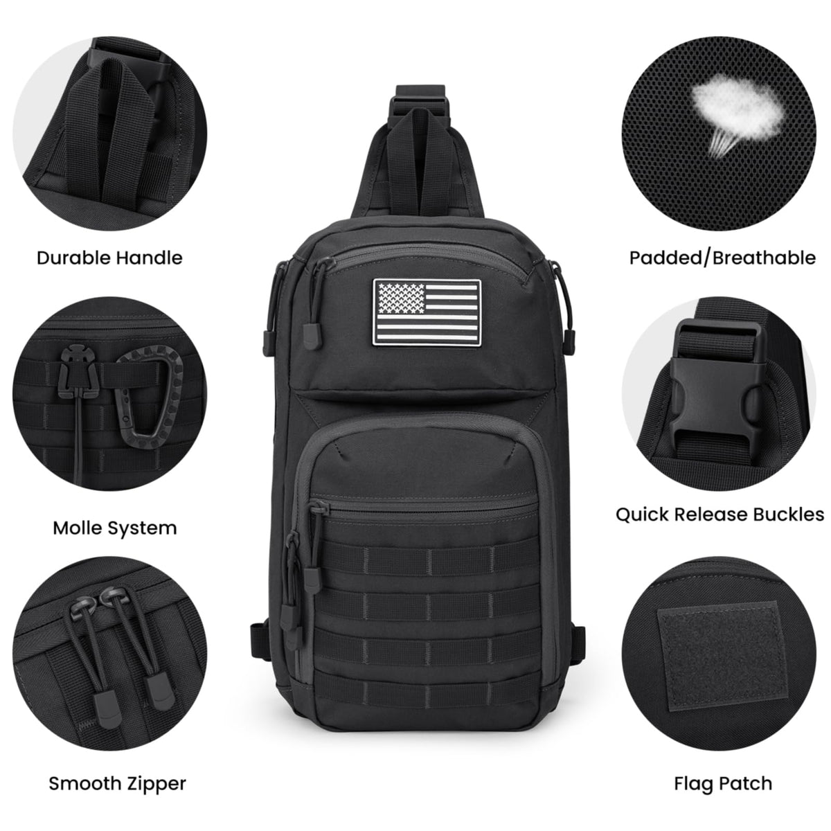 G4Free 10L Tactical EDC Sling Bag Backpack Military Molle Chest Shoulder Assault Pack for Concealed Carry(Black)