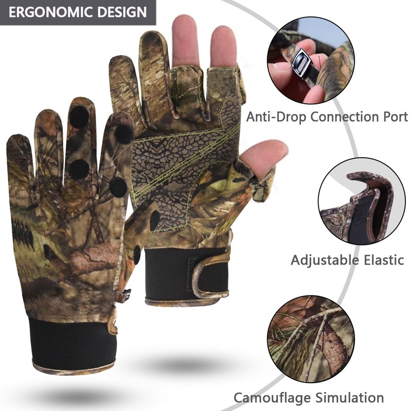 Favuit Camouflage Hunting Gloves, Lightweight Anti-Slip Full Finger Fingerless Touchscreen Camo Gloves Outdoor Tactical Hunting Gear Archery Accessories for Turkey Fishing Airsoft (Black L)