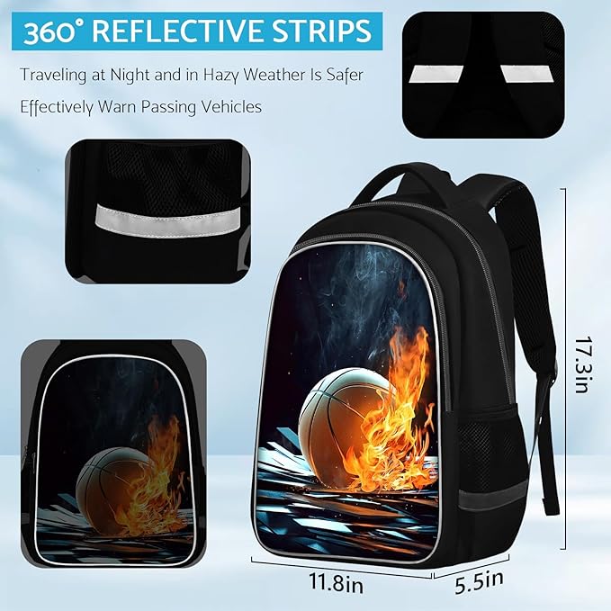 School Backpack for Boys - Basketball Boys Backpack for Kids Children Teens Elementary Middle School - Students Bag for Ages 6-18,17″Bookbag Multifunctional Large Capacity