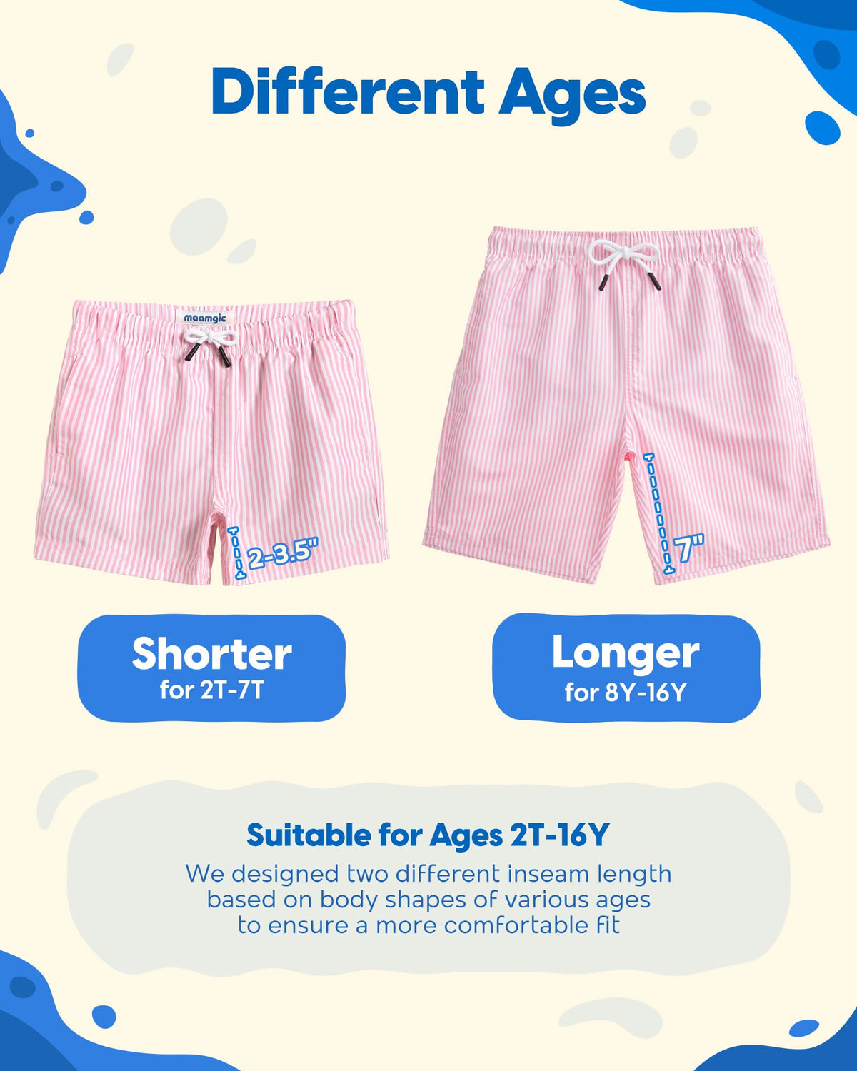 maamgic Boys Swim Trunks Toddler Swim Shorts Little Boys Bathing Suit Swimsuit Toddler Boy Swimwear Pink and White Stripes 14-16 Years,Pink and White Stripes,14 T