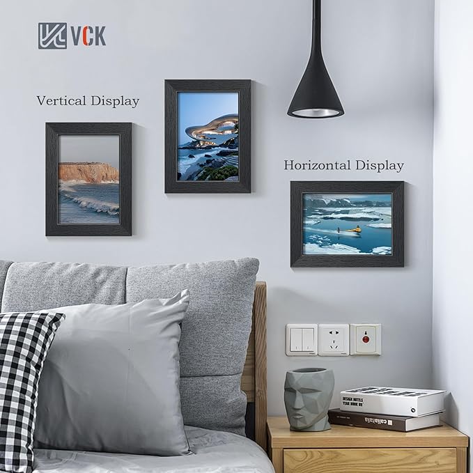 VCK 5x7 Picture Frame, Black Wooden Photo Frames for Wall Hanging Gallery or Tabletop Display, 1 Pack