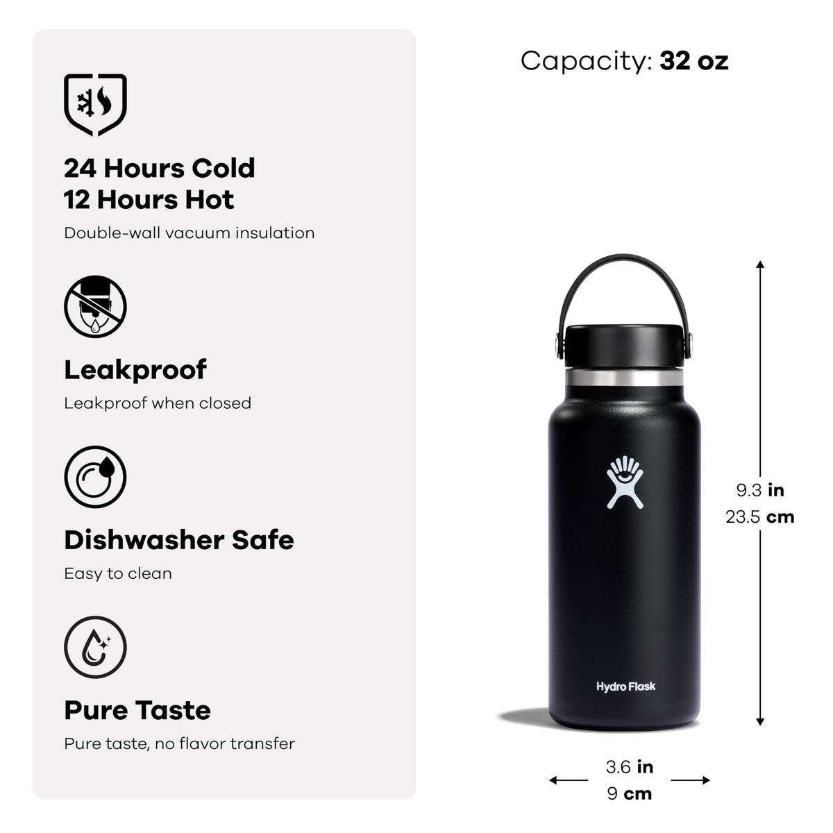 Hydro Flask Water Bottle - Insulated Stainless Steel - Wide Mouth Flex Lid, Non Spill, Leakproof in 32 Oz Nectar Orange