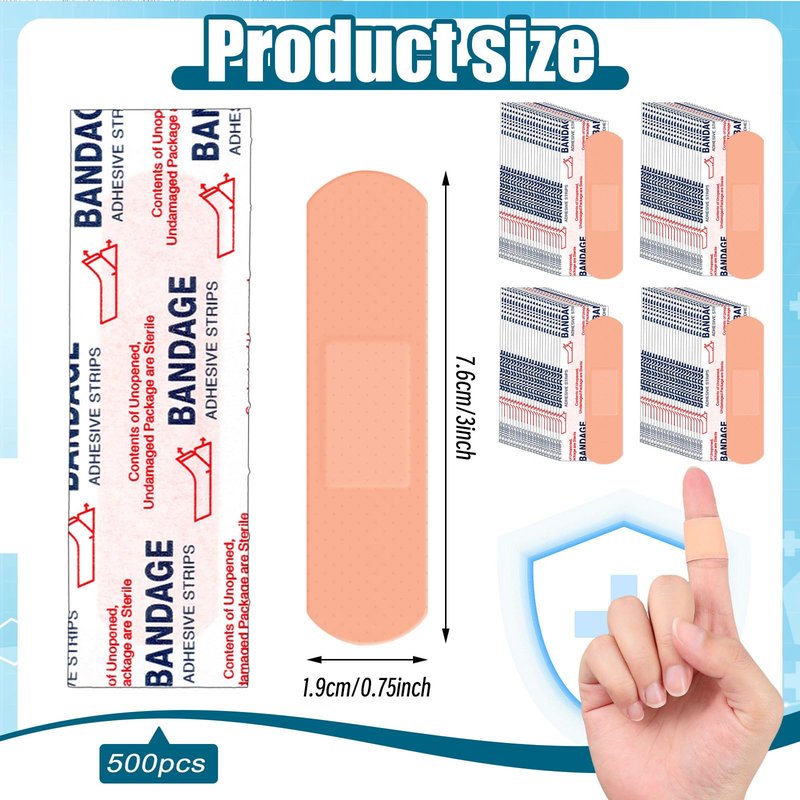 Timgle 500 Pcs 3/4" x 3" Adhesive Bandages Bulk Waterproof Adhesive Breathable Bandages for Sensitive Skin School Nurses Businesses Travel First Aid Kits Homeless Care Supplies Donations