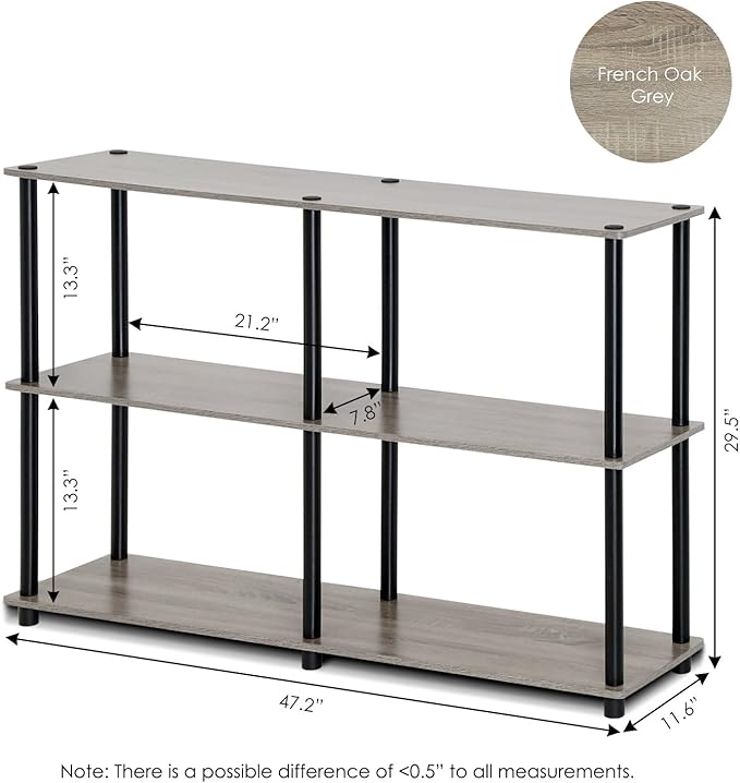 Furinno TURN-N-TUBE Storage Shelves, 3-Tier 47.4 Wide Book Shelf, Corner Shelf, Toolless Open Shelves, for Organization and Storage, Living Room, Garage, Home Office, French Oak
