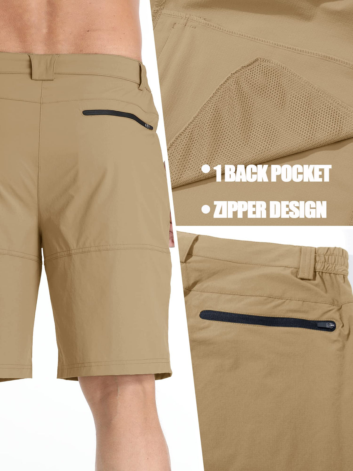 TACVASEN Mens Hiking Cargo Shorts Dress Casual Golf Shorts Lightweight Quick Dry Waterproof Breathable Travel Work Fishing Khaki 40
