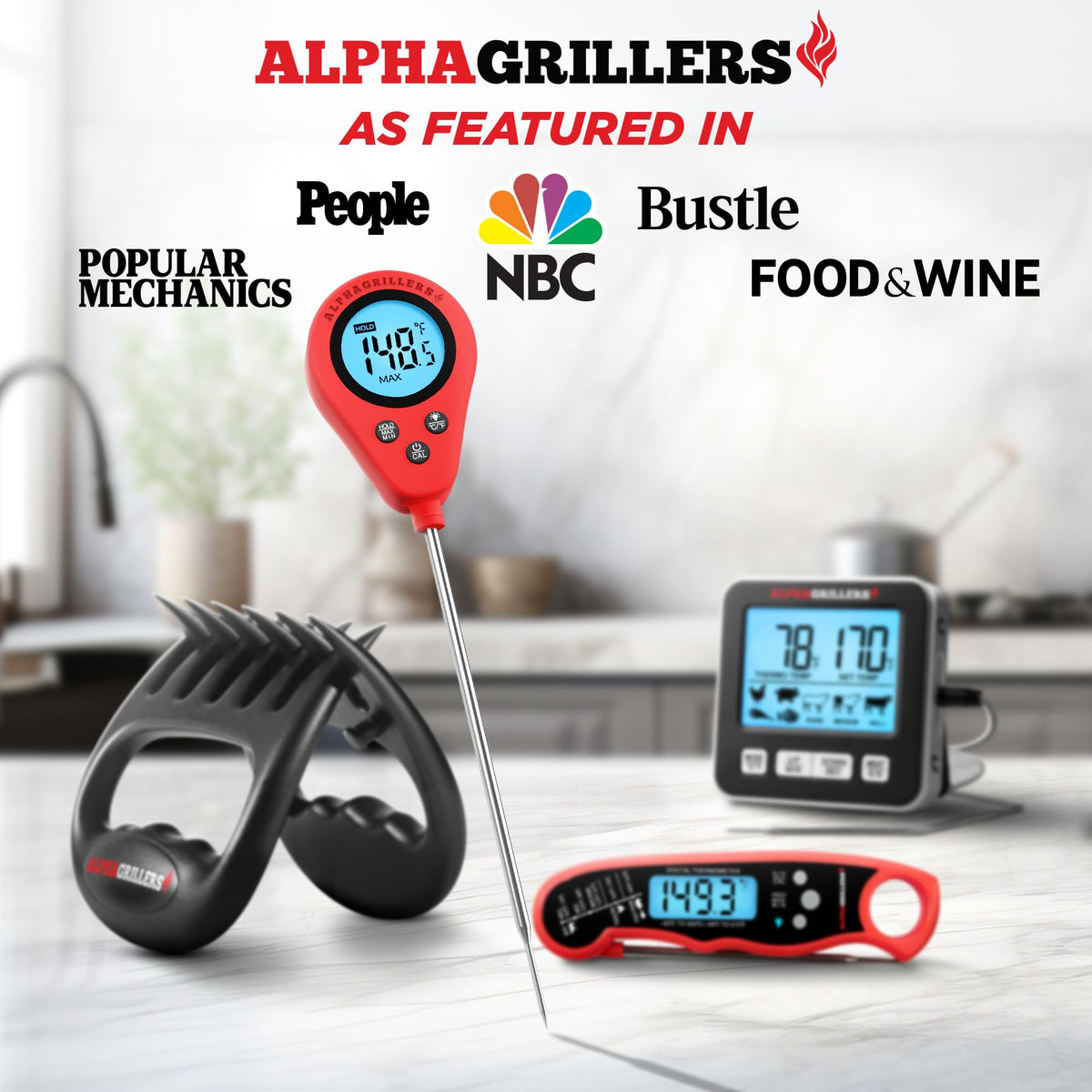 Alpha Grillers Instant Read Meat Thermometer Digital Probe for Food & Bread