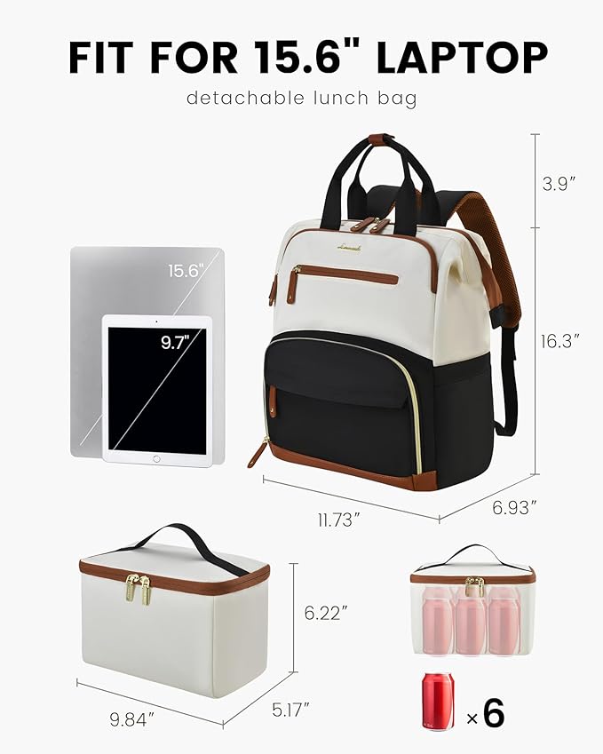 LOVEVOOK Lunch Backpack for Women, 15.6 Inch Laptop Bag with Insulated Cooler Lunch Box, Work Backpack for Teacher Nurse, Travel Backpack Lunch Bag for Camping Picnic Daily Use