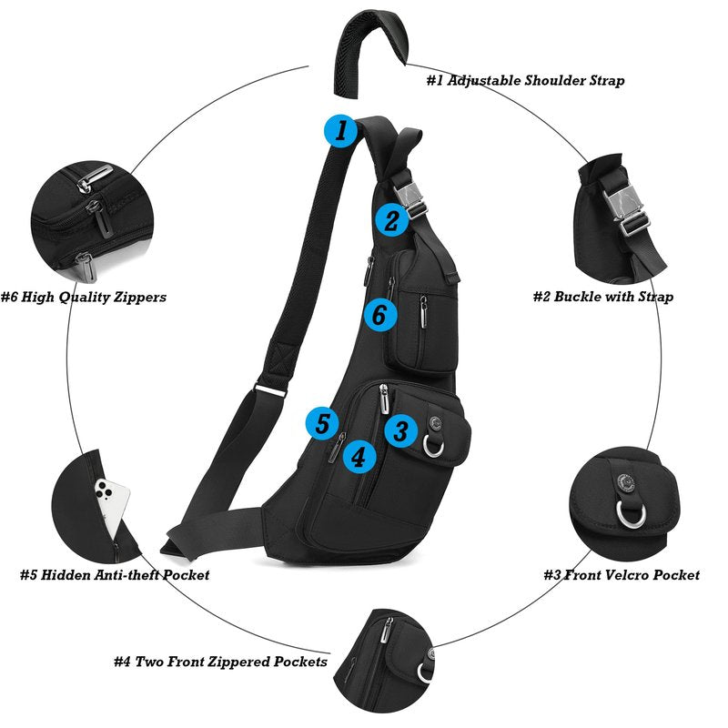 NICGID Sling Bag Chest Shoulder Backpack Crossbody Bags Casual Daypack for Men Women (Black-014)