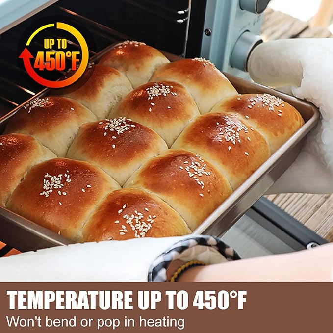 JOHO BAKING Deep Baking Pans Set Nonstick,Rectangle Cake Pan,Stackable Bakeware Set of 3,Oven Trays for Baking,Gold(9''/11''/13'')