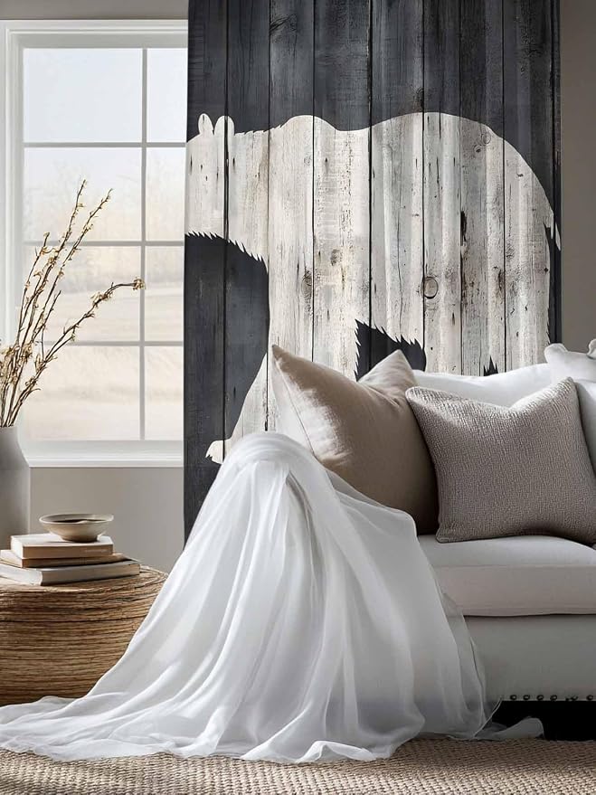 Sheer Curtains 72 Inches Long, Rustic Counrty Vintage Wood Grain Privacy Voile