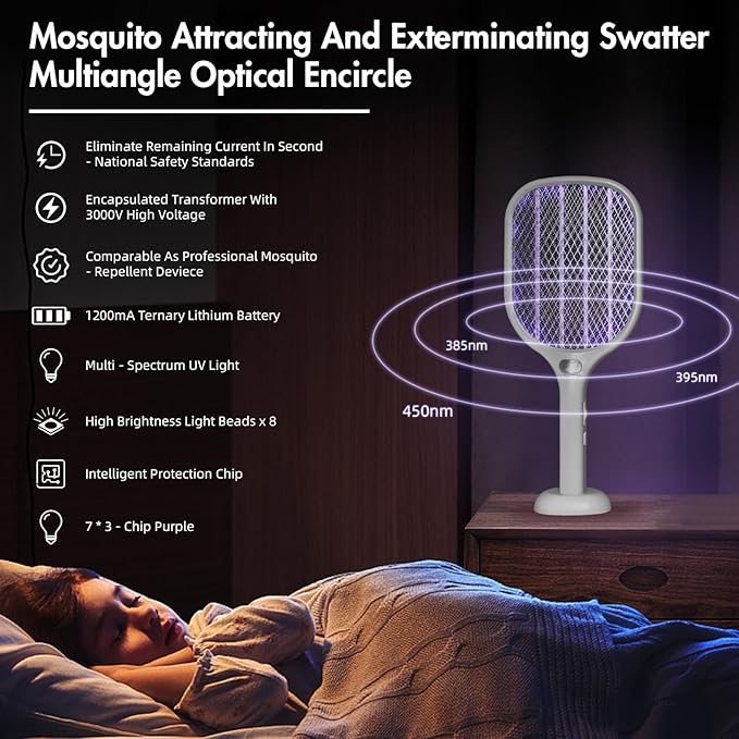 Lulant Electric Fly Swatter Rechargeable, Electric Bug Zapper Racket with Light, Mosquito Swatter, 3000V Detachable Dual Modes Fly Zapper, Mosquito Killer for Indoor Outdoor (2Pack)