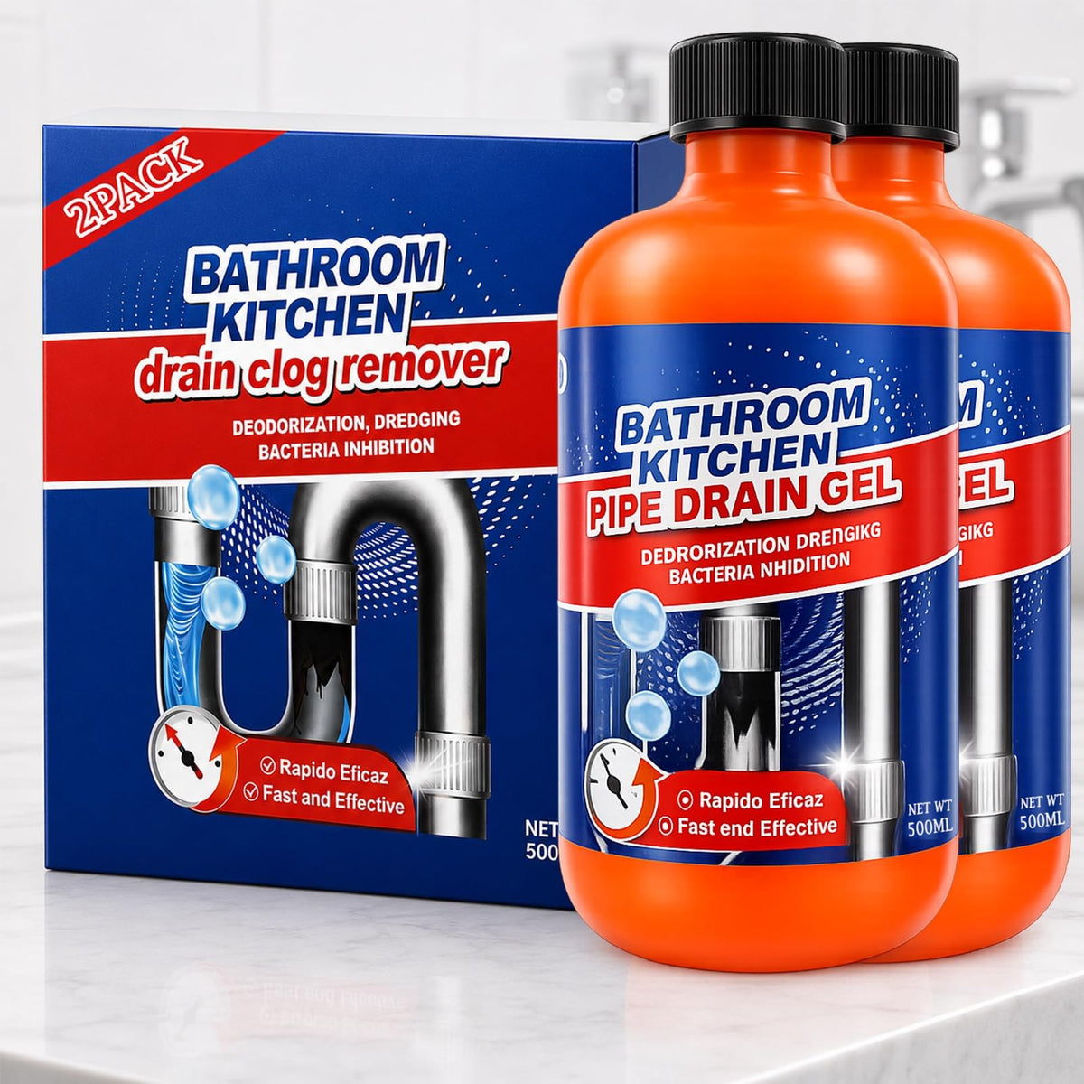 Drain Clog Remover, Drain Clog Dissolver, Opener-Cleaner, Toilet Clog Remover-Professional Strength Liquid Pipe Build Up Remover (2 pcs)