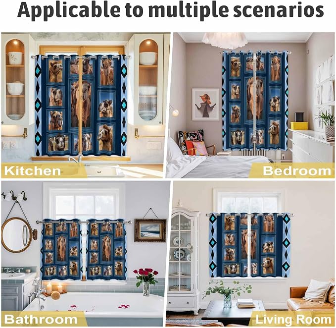 2 Panel Kitchen Cafe Curtains, Desert Camels Sunlight Filtering Nature Air