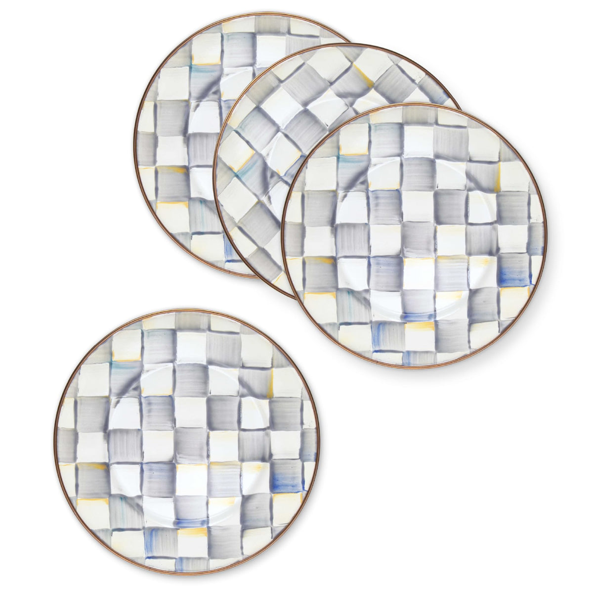MACKENZIE-CHILDS Enamel Dessert Plate Set, Black-and-White Courtly Check