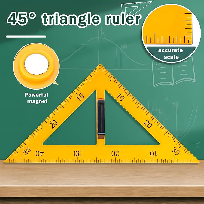 Magnetic Teaching Ruler Set with Multi-Functional Geometry Tools Durable ABS Plastic for Whiteboard Classroom Projects Student Teacher Math Supplies (Yellow 5pcs)