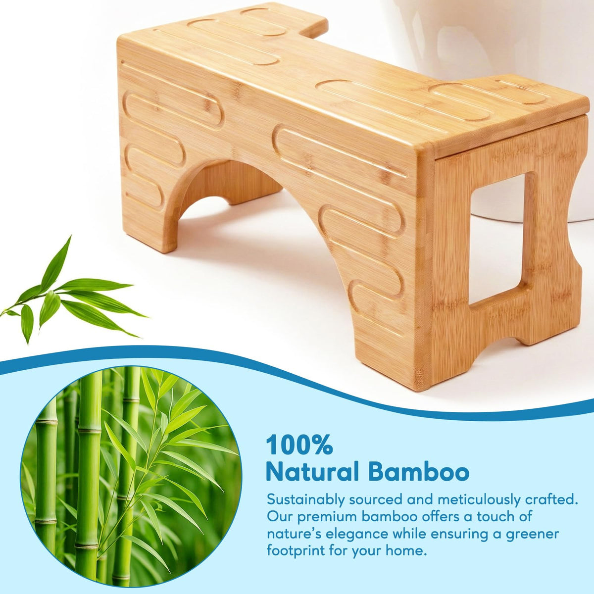 Foldable Toilet Stool–Squat Stool for Bathroom,Bamboo Potty Stool for Toddler,Teens & Adults,Adjustable 7" & 9" Heights Flip Design,Compact Space-Saving Poop Stool for Small Bathroom (Natural Color)