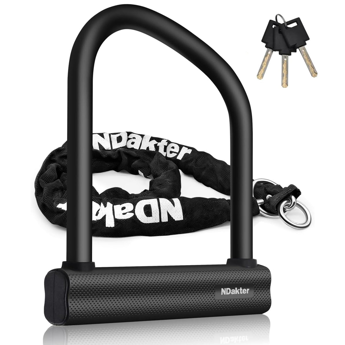 NDakter Bike Locks Heavy Duty Anti Theft 18mm Thick, Motorcycle U Lock with 4FT x 6mm Security Chain, 3Keys Large U-Shape Electric Bicycle Wheel Lock for Ebike, Escooter, Fat-Tire Dirt-Bike, Tricycle