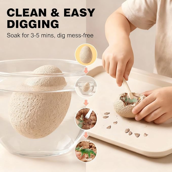 Easter Dino Eggs Dig Kit, 12 Pack Dinosaur Eggs Excavation Science Experiments Kits for Kids 4-12, Easter Basket/Stocking Stuffers, Toys for 3+ 4 5 6 7 8 9 10 Year Old Boys Girl