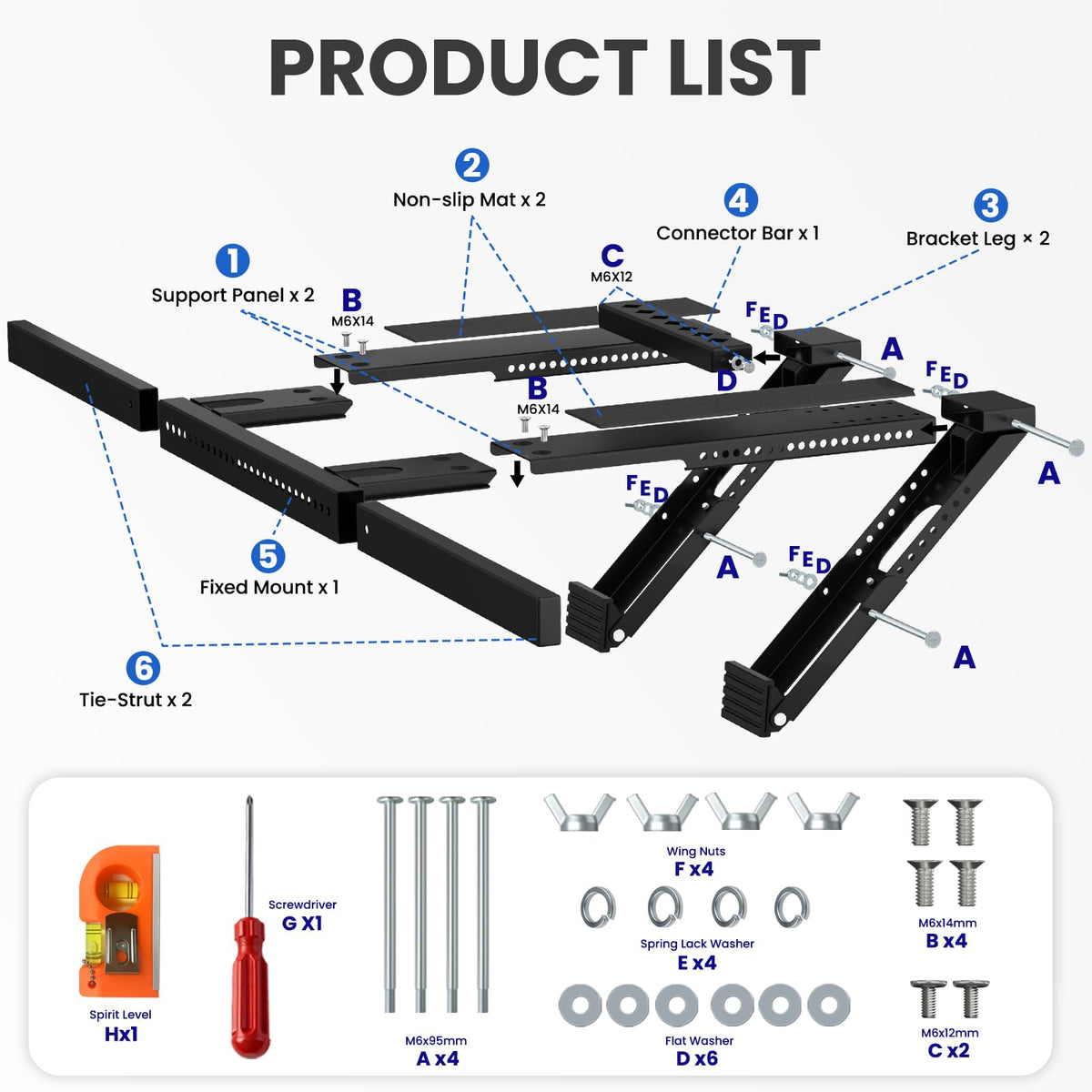 Window Air Conditioner Support Bracket: No-Drill Adjustable Window AC Bracket for Single/Double Hung Windows, Heavy Duty Steel Holds Up to 350 lbs, Universal Units for 5000-24000 BTU, Black