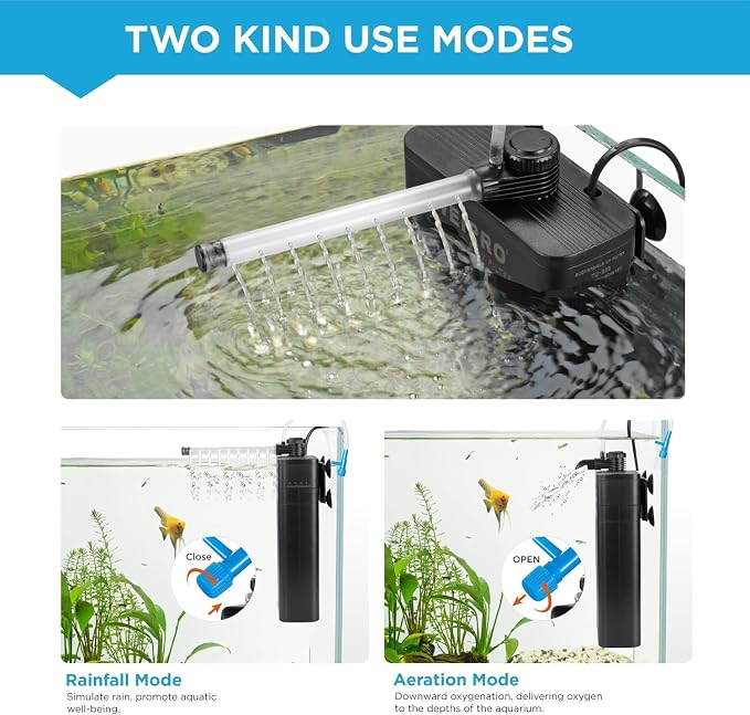 Internal Fish Tank Filter with 9W UV Light, Adjustable Water Flow Submersible