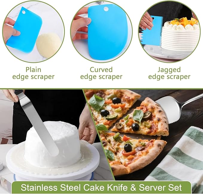 Easynzery 168pcs Cake Pan Sets for Baking + Cake Decorating Supplies: 3 Non-Stick Springform Pans Set (6, 8, 10 inches), Icing Tips – Multi-functional Leak-Proof CheeseCake Pan
