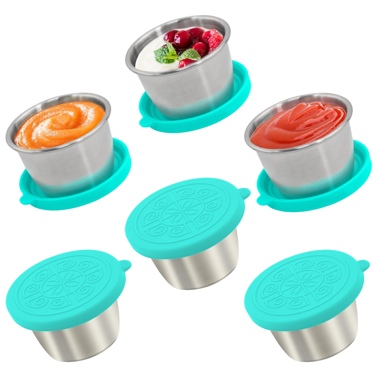 6x1.6 Oz Salad Dressing Containers With Lids, Small Leakproof Reusable Stainless Steel Salad Dressing Container To Go For Lunch Boxes,Sauce containers, Picnics,Travel Meal Prep And Kitchen Storage.