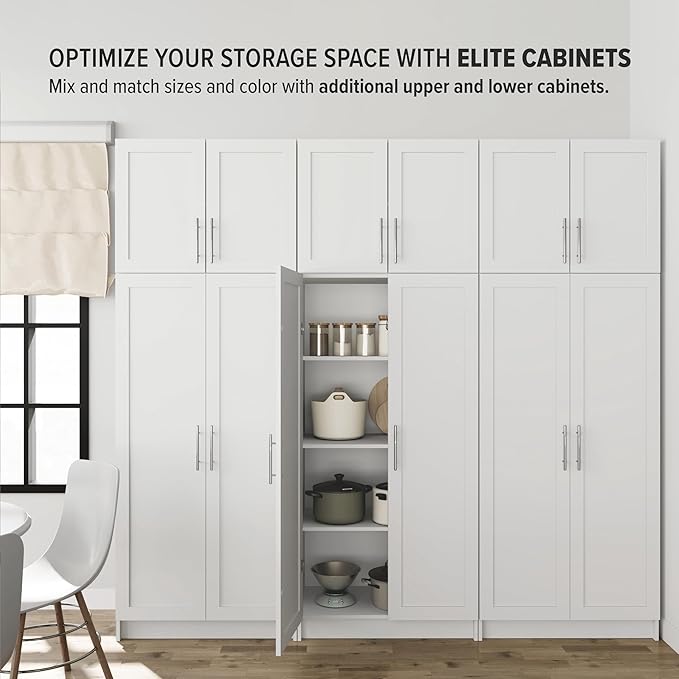 Prepac Elite 24" H Wall Cabinet with Panel Doors, White Storage Cabinet, Bathroom Cabinet, Pantry with 1 Adjustable Shelf 16.75" D x 32" W x 24" H, WSUR-1002-1