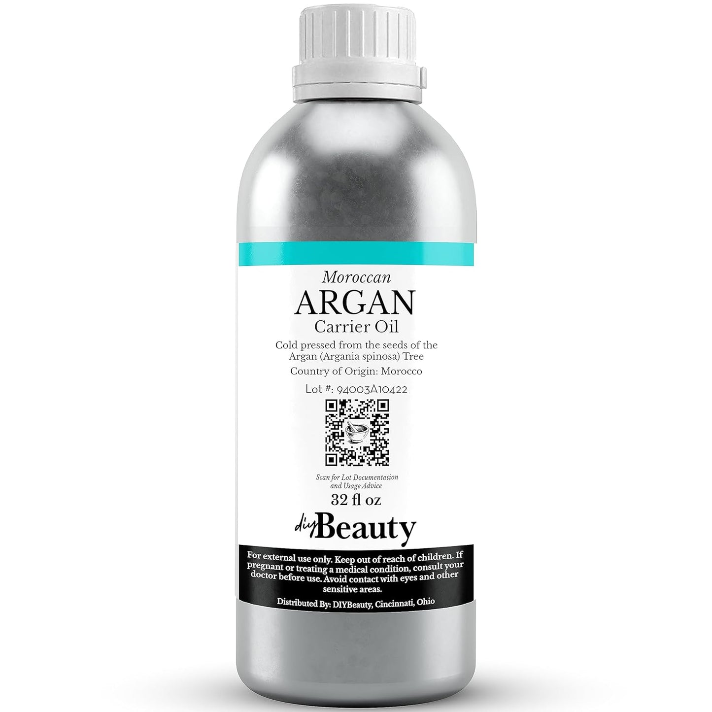 Bulk Argan Oil - 32 Fl Oz Large Size Bottle - Natural, Cold Pressed, 100 Percent Pure Argan Oil for Homemade Hair, Face and Skin Products - Light Aceite de Argan Carrier Oil