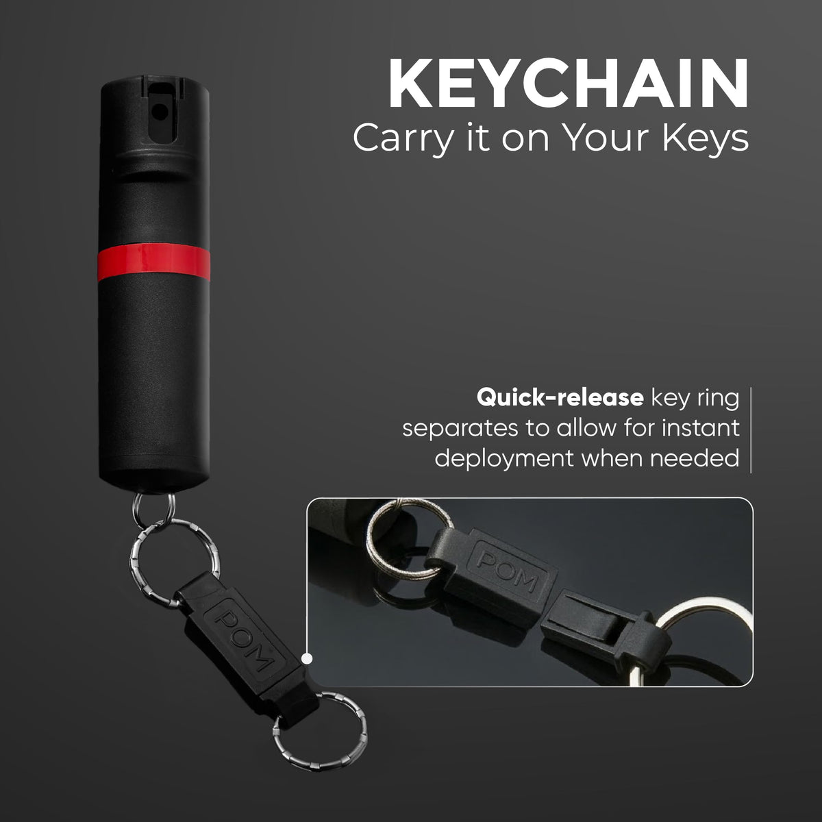 POM Premium Pepper Spray Keychain, Quick Release Access Flip Top Safety, Police Grade OC Formula with UV Marking Dye, 25 Precision Bursts, 10 Foot Effective Range, Made in USA