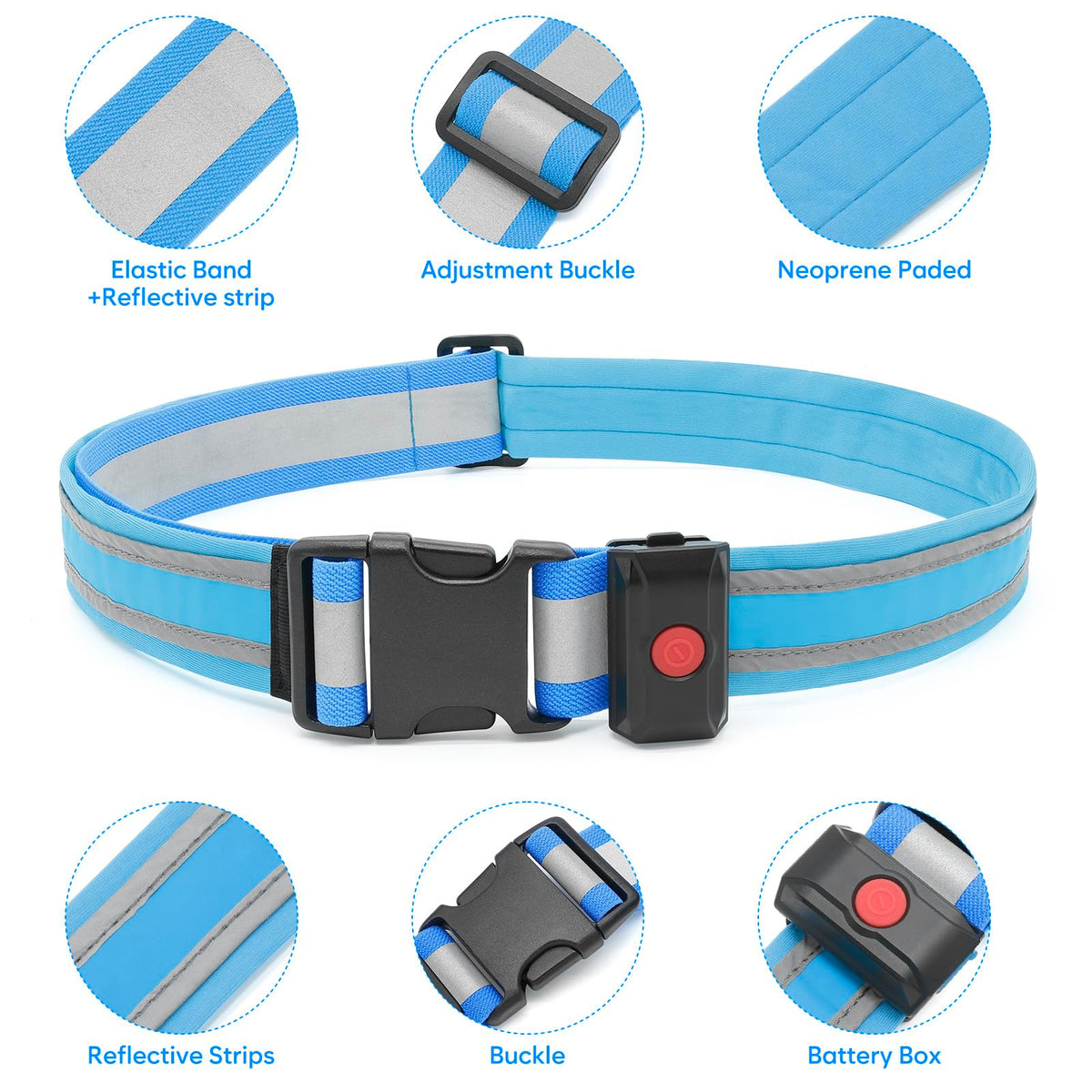 Illumifun LED Running Belt - USB Rechargeable Reflective LED Waistband, Wearable Waist Safety Light for Running, Cycling, Camping, Walking (Royal Blue)