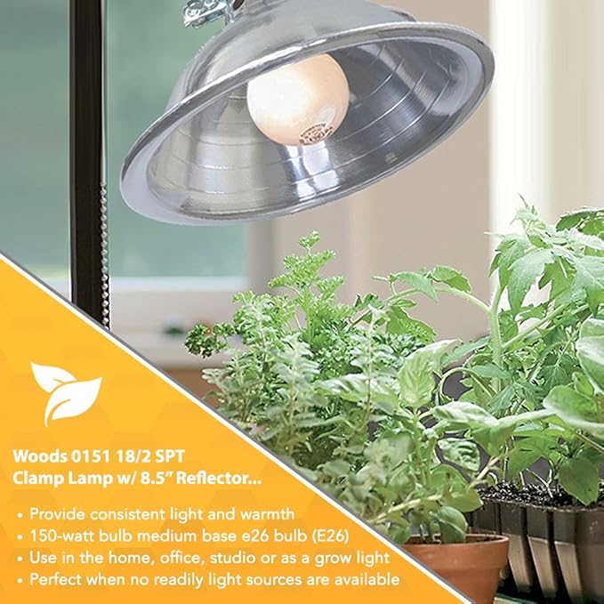 Woods Clamp Lamp Light with Aluminum Reflector; 150W; UL Listed; 6- Foot Cord,(Pack of 12)