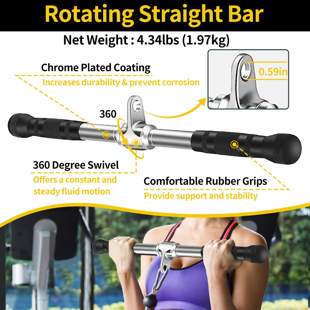 WNOEY Cable Machine Attachment, LAT Pulldown Attachments, Home Gym Accessories, Triceps Pull Down Attachment (V Handle + Row Handle + Rotating Bar + Tricep Rope + Ankle Straps + D Handle)
