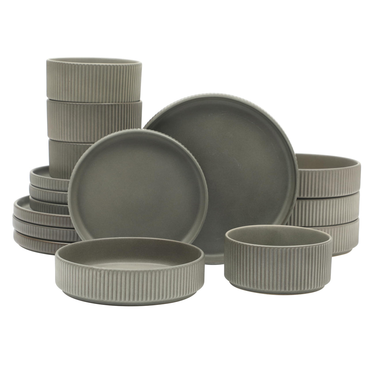 Gibson Elite Gelston Stoneware Matte Reactive Glaze 16 Piece (Service for 4) Plates and Bowl Dinnerware Set - Grey