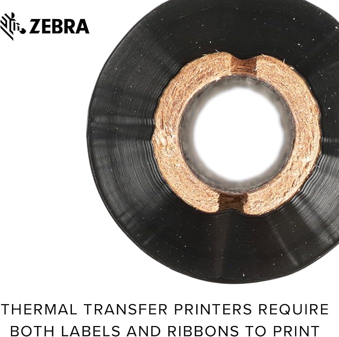 Zebra Standard Black Wax Ribbon for Thermal Transfer Desktop Printers Width 4.33 in Length 242 ft 0.5 in Core Pack of 6 Rolls Compatible with Multiple Models 10031723SP