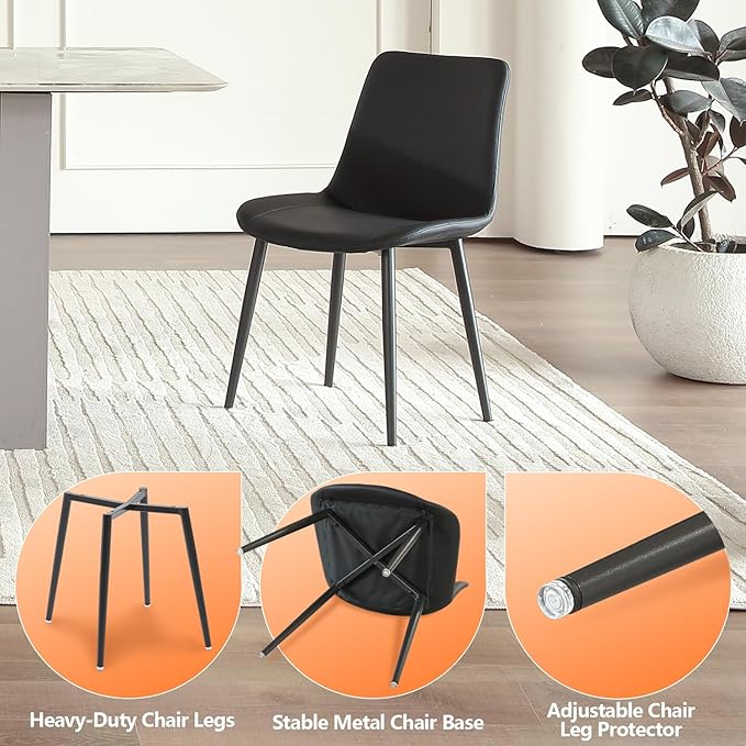 Black Leather Dining Chairs Set of 4, Mid Century Modern Faux Leather Kitchen & Dining Room Chairs, Comfortable Dinner Chair Kitchen Chairs for Restaurant Living Room, Cafe, Home (4, Black)