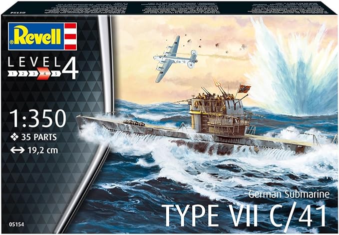 Revell RV05154 05154 5154 German Submarine Type VII C/41 1: 350 Plastic Model Kit, Various
