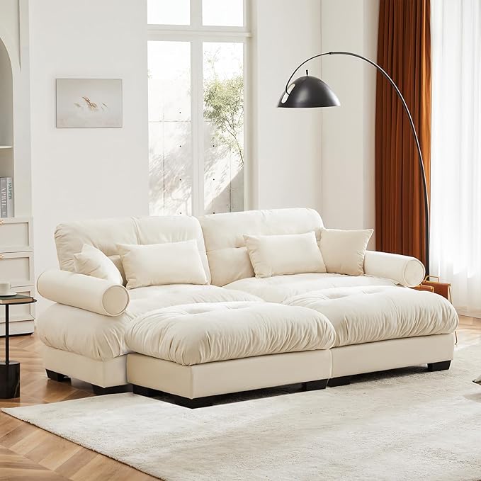 Beige White Ottoman for Modular Sectional Sofa, Single Sofa, Ottoman Seat for Convertible Sectional, Velvet Sofa Couch for Living Room, Bedroom, Apartment