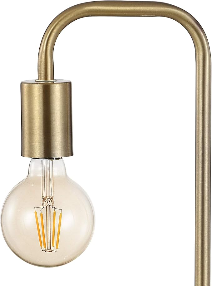 JONATHAN Y 20.5" Brass Gold Minimalist Glam Metal and Marble LED Table Lamp, Modern Industrial Pipe Desk Lamp for Bedroom Office Nightstand, White Marble Base, LED Bulb Included JYL1094A