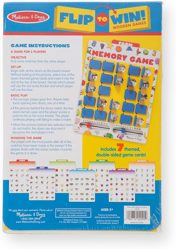 Melissa & Doug Flip to Win Travel Memory Game - Wooden Game Board, 7 Double-Sided Cards Road Trip Essentials for Kids, Hangman for Kids, Memory Toy for Toddlers and 5+