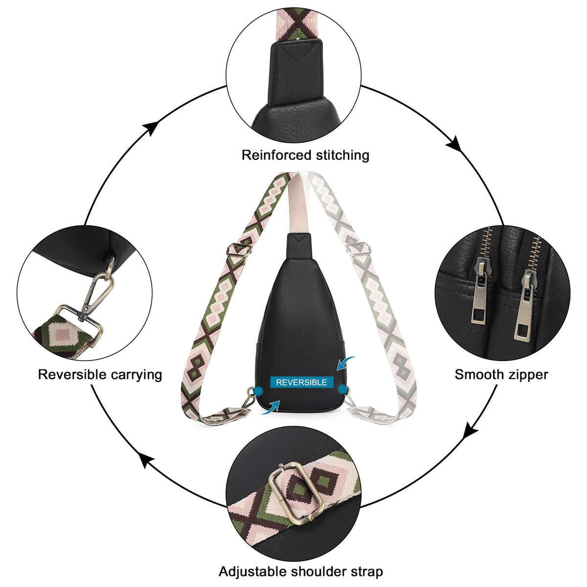 CLUCI Sling Bag Crossbody Bags for Woman Leather Cross Body Bag Sling Backpack Crossbody Backpack Casual Daypack for Travel Black
