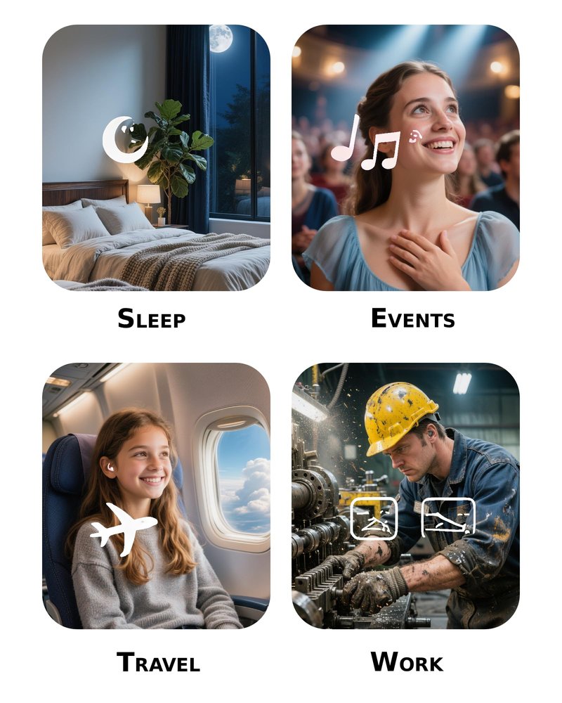 Afflatus Ear Plugs for Sleeping Noise Cancelling, 2 Pairs (S+L) Comfortable Reusable Noise Reduction Ear Plugs, Earplugs for Sleep, Snoring (Pure Black)