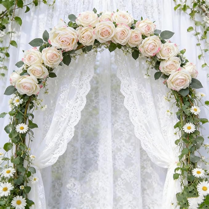 Kimura's Cabin 12pcs Lifelike Faux Silk Roses Flowers with Stem Artificial Rose Bouquet Fake Vintage Roses Dried Flower for Valentines Day Home Centerpiece Wedding Party DIY Decoration(Pink White)