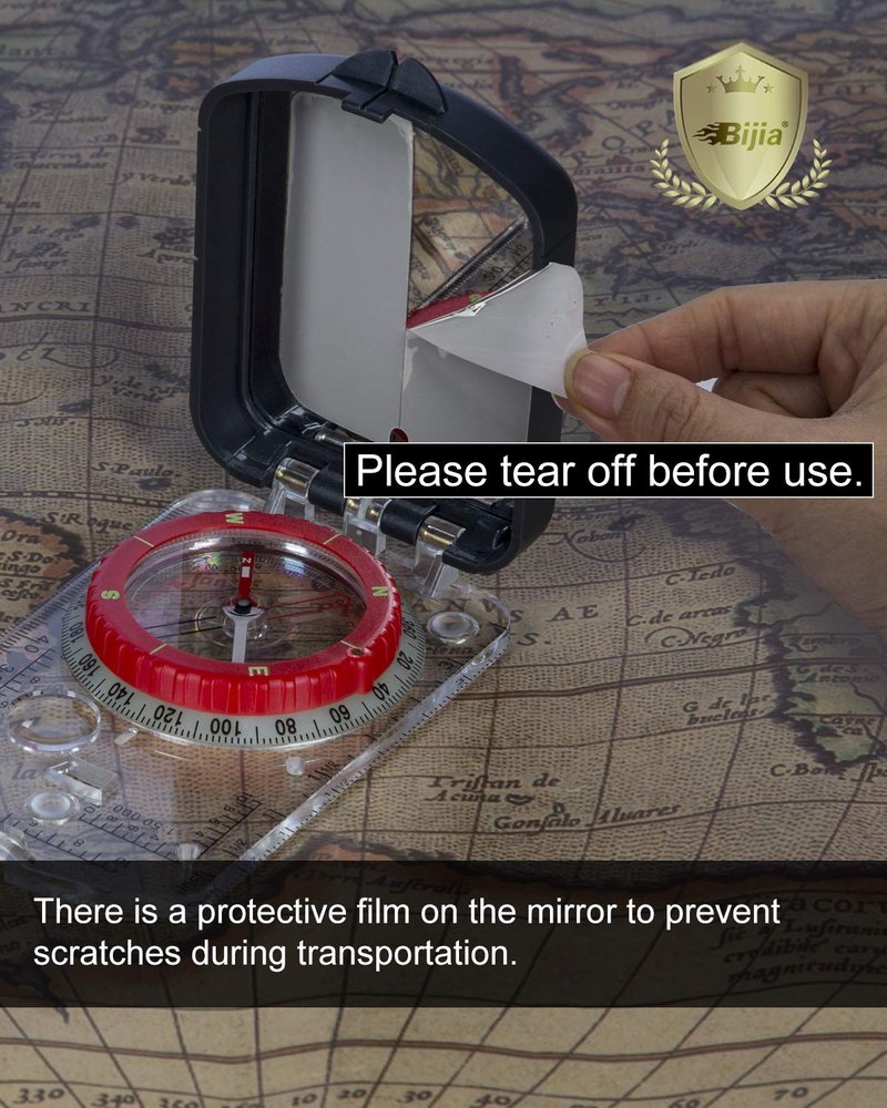 BIJIA Orienteering Map Compass -Sighting Mirror Compass with Adjustable Declination,Clinometer and LED Light for Hiking,Camping,Orienteering,Hunting,Global Mountaineering, Navigating and SAR Training