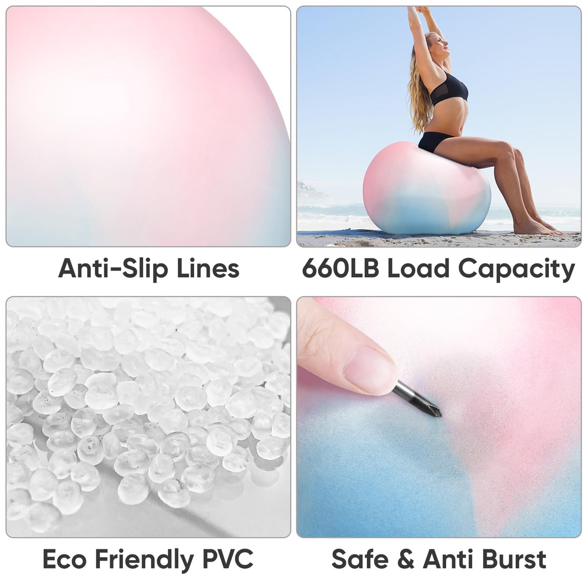 APEXUP Yoga Ball, 660 lbs Anti-Burst Exercise Ball with Pump, 5 Sizes (XL(27"~30") 75cm, Blue Pink)