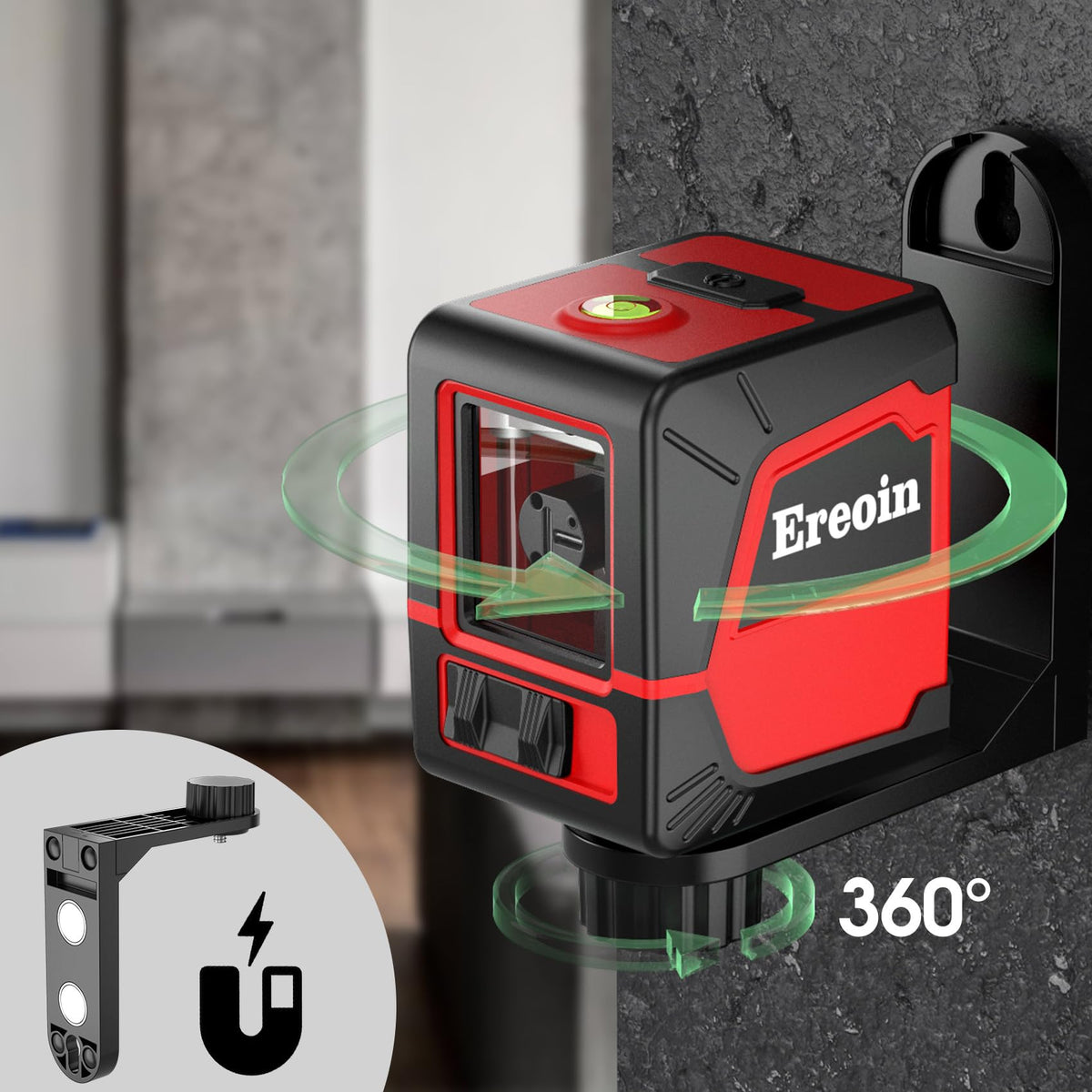 Laser Level Self-leveling Red Cross laser tool with vertical and horizontal lines,360 degree rotation self-leveling mode&IP54 waterproof for Picture Hanging Indoor & Outdoor