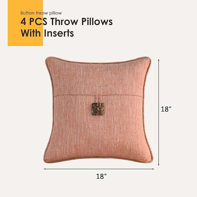 Outdoor Decorative Pillows with Coconut Button Pack of 4, 18" x 18" Outdoor Pillow Set for Couch Bed Throw Patio Sofa, Light Lotus Red