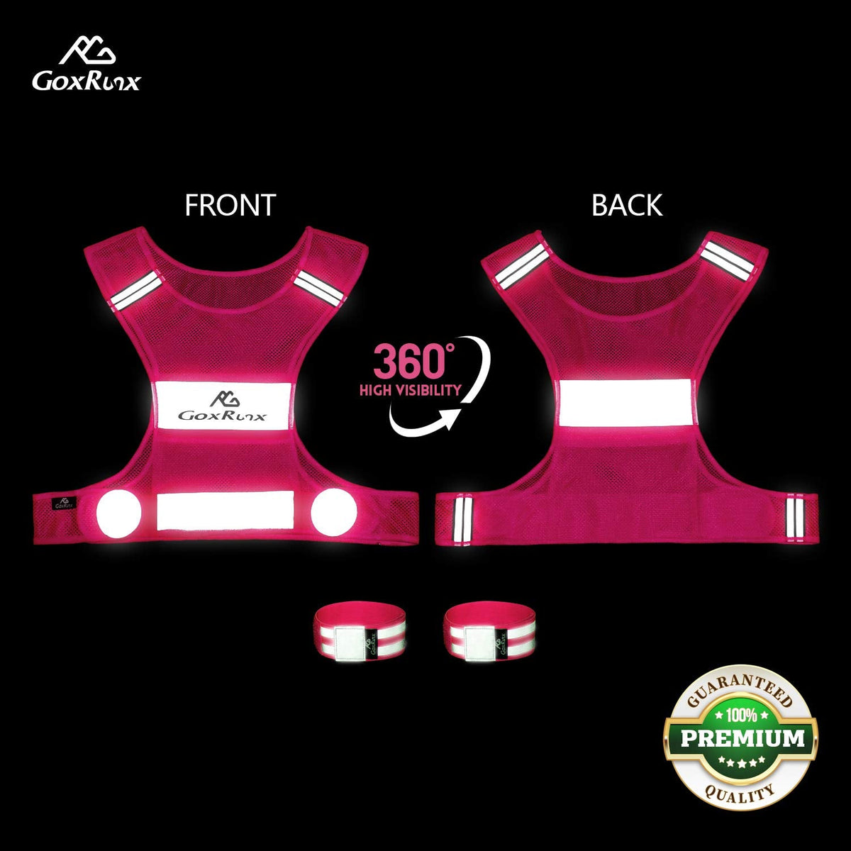 Reflective Vest Running Gear, Lightweight Motorcycle Cycling Reflective Vests with Large Pocket & Adjustable Waist for Women Men Running Safety Vest with Reflective Bands (Pink, Large)