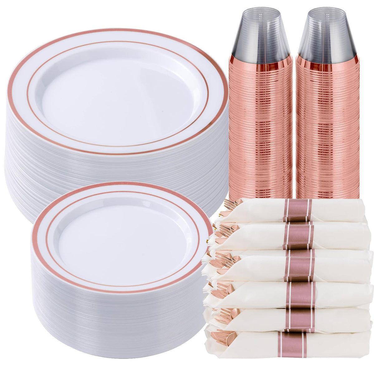 Goodluck 175 Piece Rose Gold Plastic Dinnerware Set for 25 Guests
