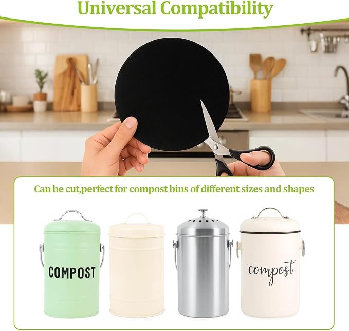 6 Pack Charcoal Filters for Kitchen Compost Bin, 6.7 Inch Compost Filters for